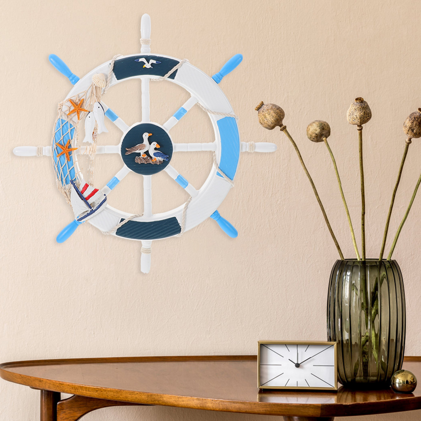 Wooden Nautical Wall Decor Shi - Fishing Boat Steering Wheel 评论和价格