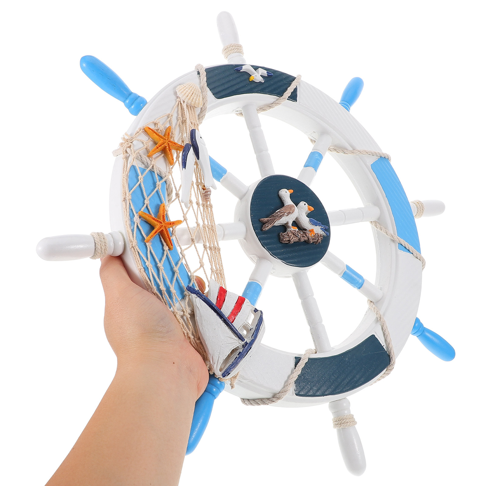 Wooden Nautical Wall Decor Shi - Fishing Boat Steering Wheel 评论和价格