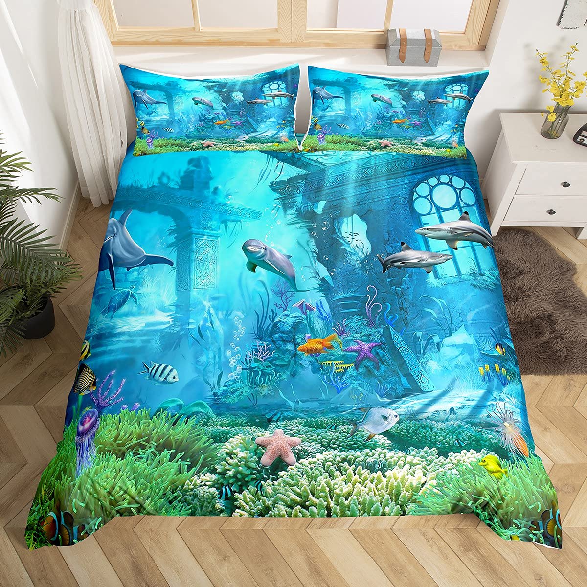Fish Duvet Cover Set Ocean Bed - Fishing Boat Cover 评论和价格
